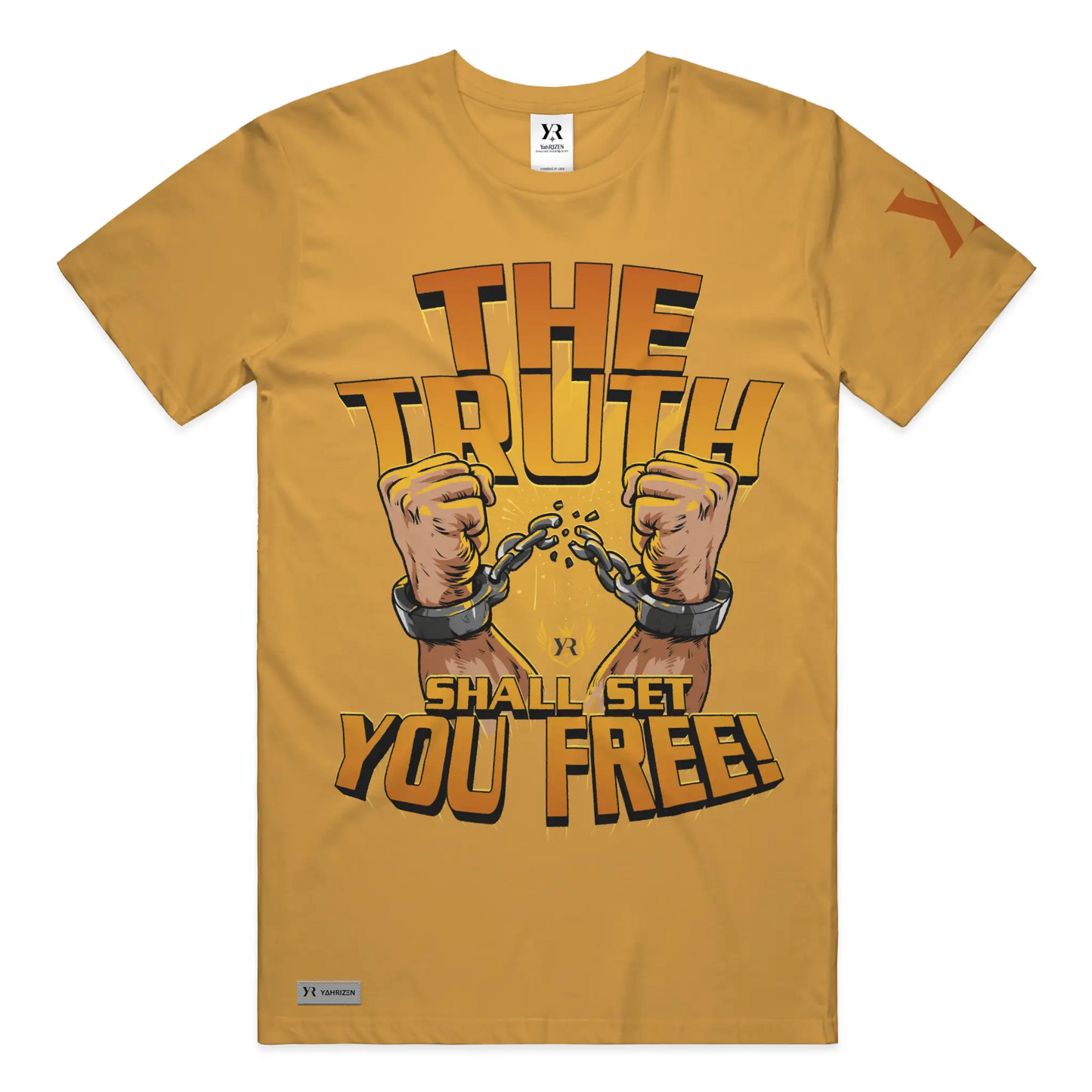 YahRIZEN Freedom Breaker Tee – The Truth Shall Set You Free Tee in Gold
