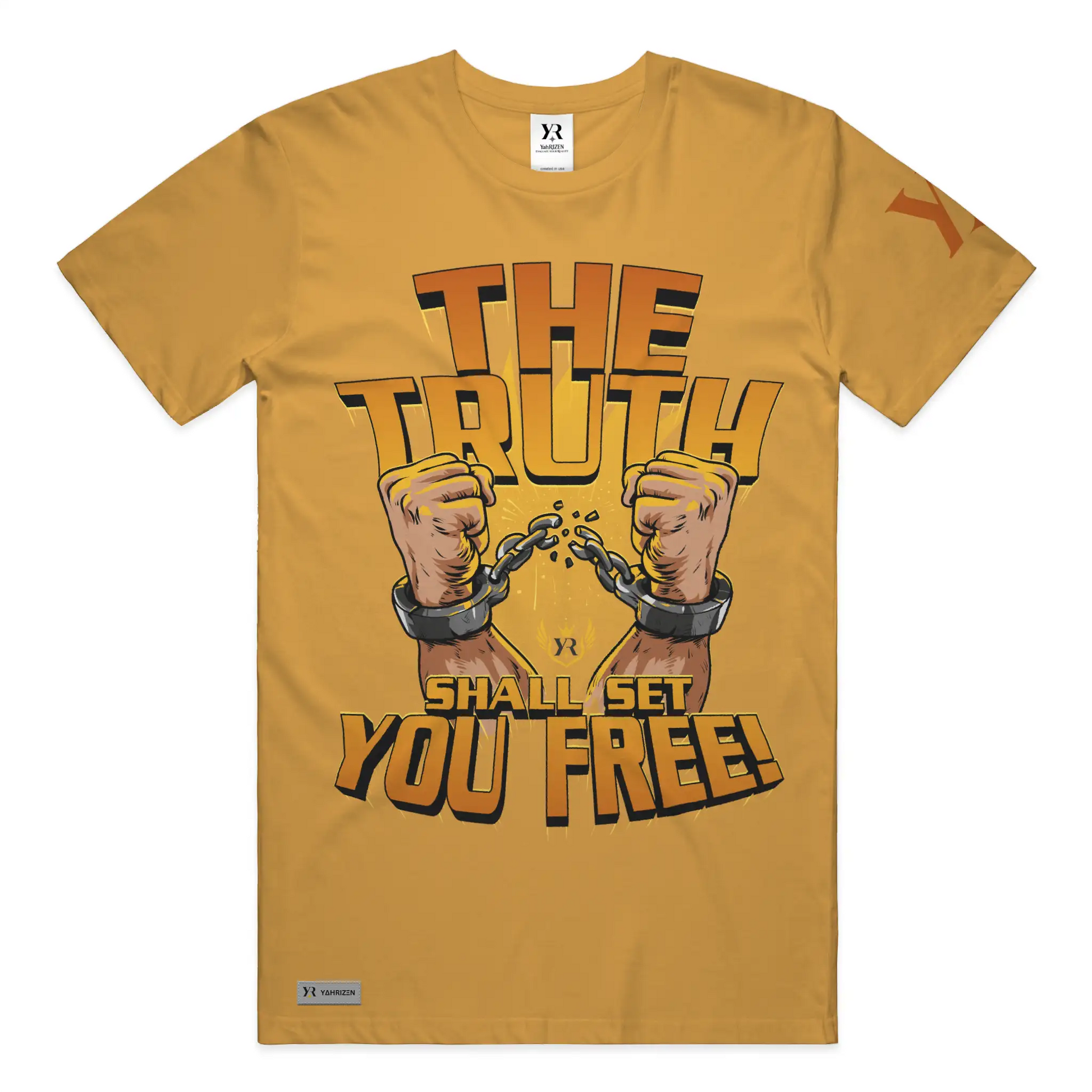 YahRIZEN Freedom Breaker Tee – The Truth Shall Set You Free Tee in Gold