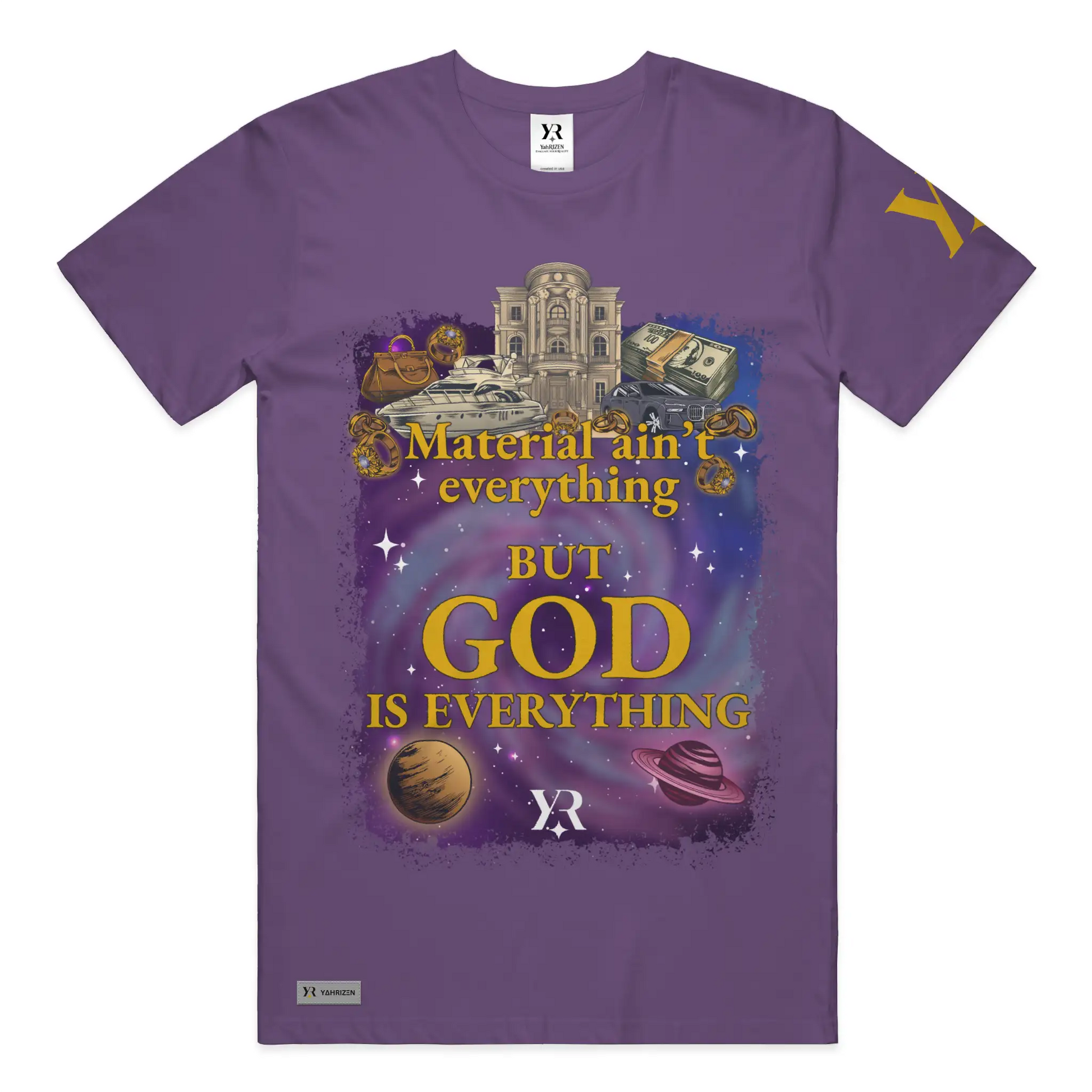 Material Ain’t Everything — BUT GOD IS EVERYTHING Exclusive Luxury Graphic Tee Purple