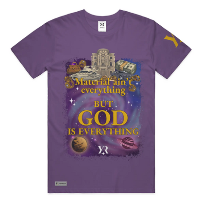 Material Ain’t Everything — BUT GOD IS EVERYTHING Exclusive Luxury Graphic Tee Purple