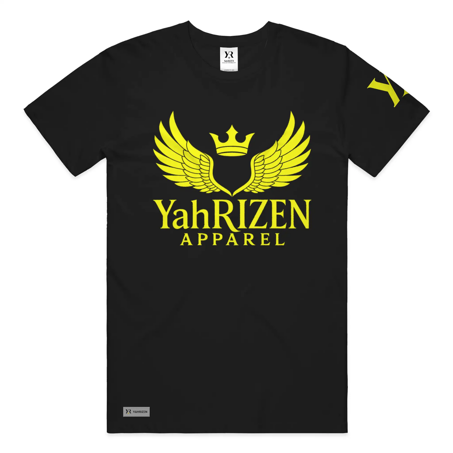 YahRIZEN Winged Crown Essential Tee – Black & Solar Yellow
