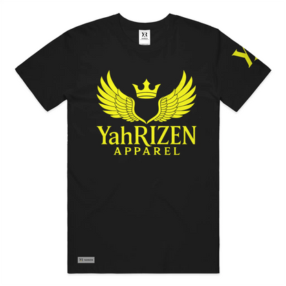 YahRIZEN Winged Crown Essential Tee – Black & Solar Yellow