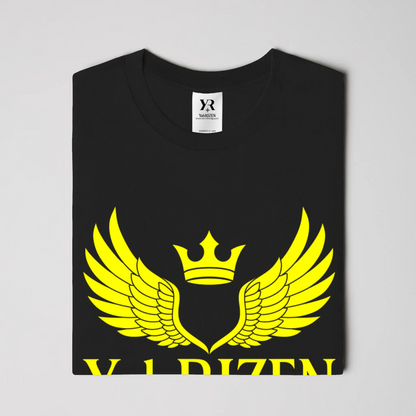 YahRIZEN Winged Crown Essential Tee – Black & Solar Yellow