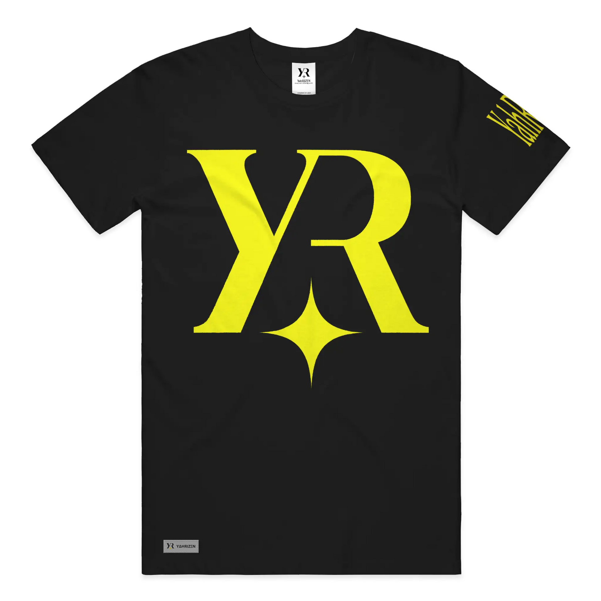 YR Monogram Solar Yellow Signature Tee – Left-Sleeve YahRiZEN Edition
