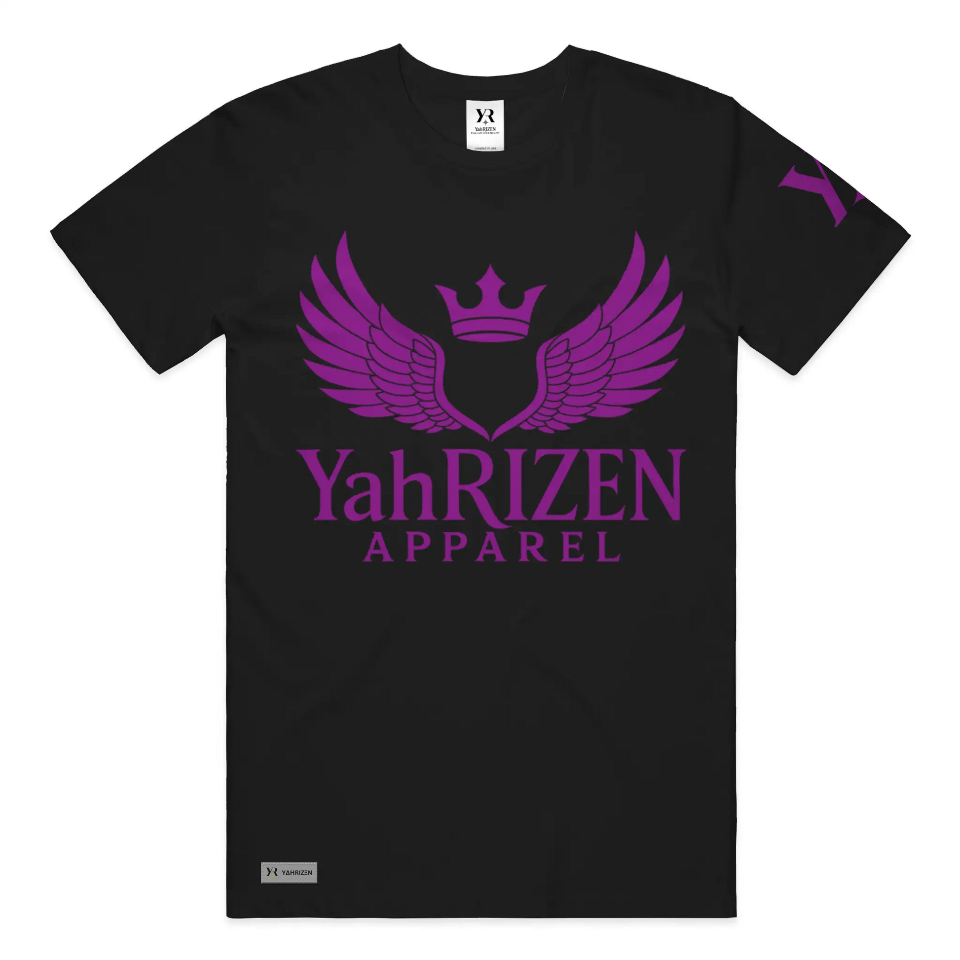 YahRIZEN™ Crest Logo Tee – Purple on Black