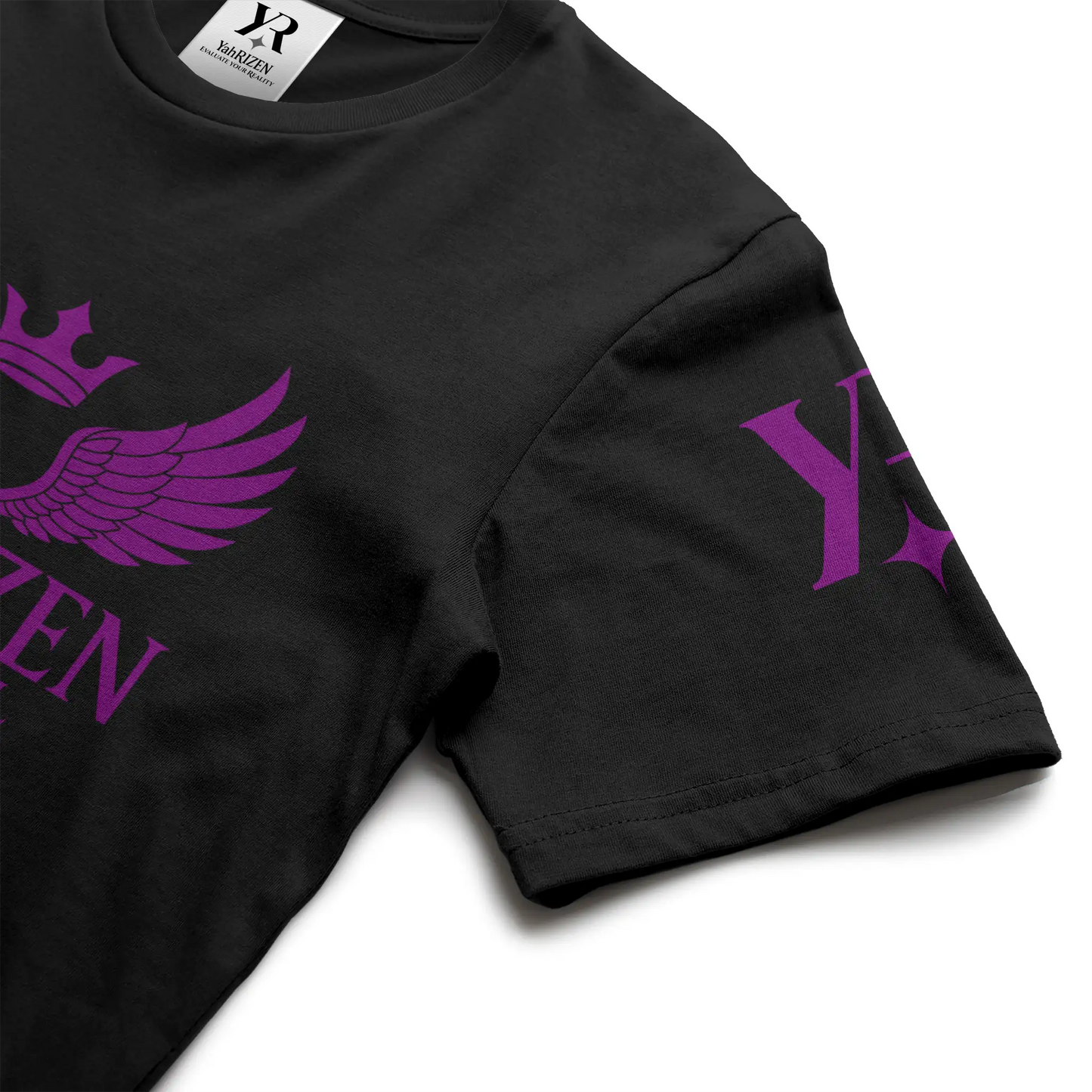 YahRIZEN™ Crest Logo Tee – Purple on Black