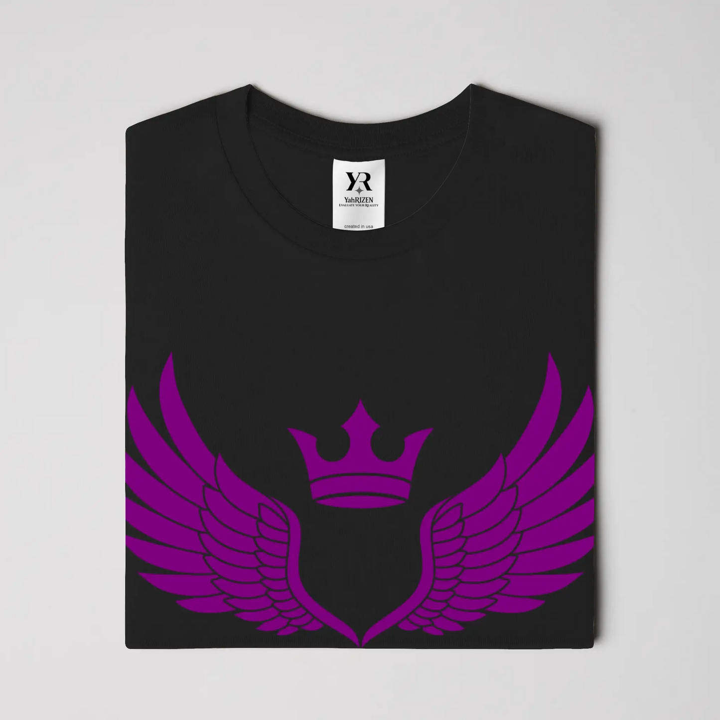 YahRIZEN™ Crest Logo Tee – Purple on Black