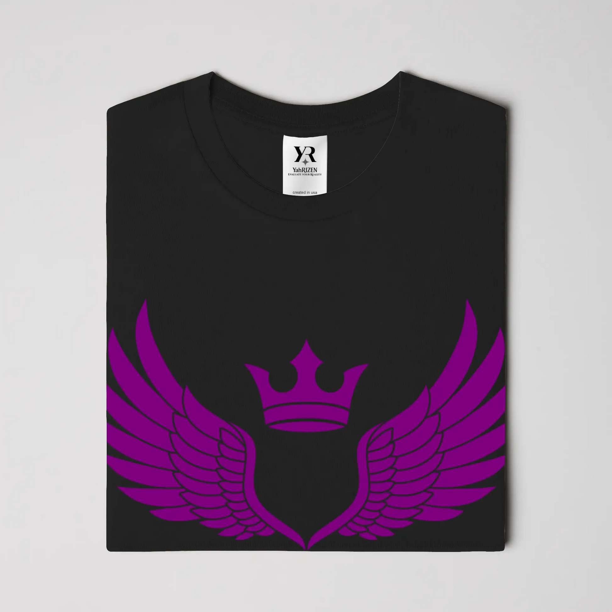 YahRIZEN™ Crest Logo Tee – Purple on Black