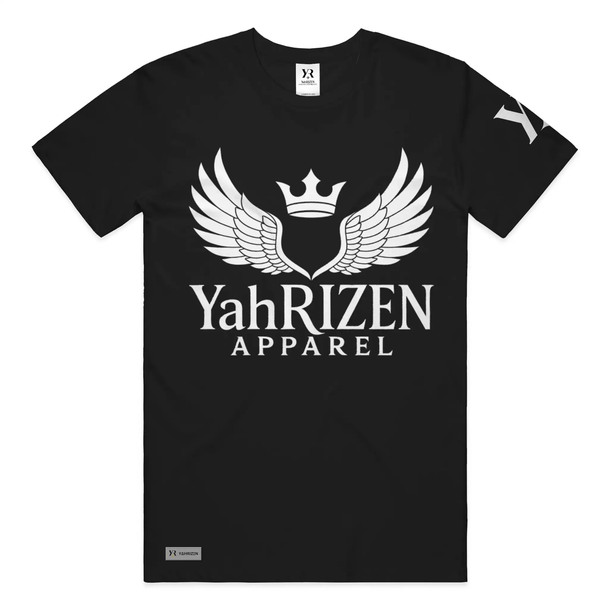 YahRIZEN Winged Crown Essential Tee – Black & White