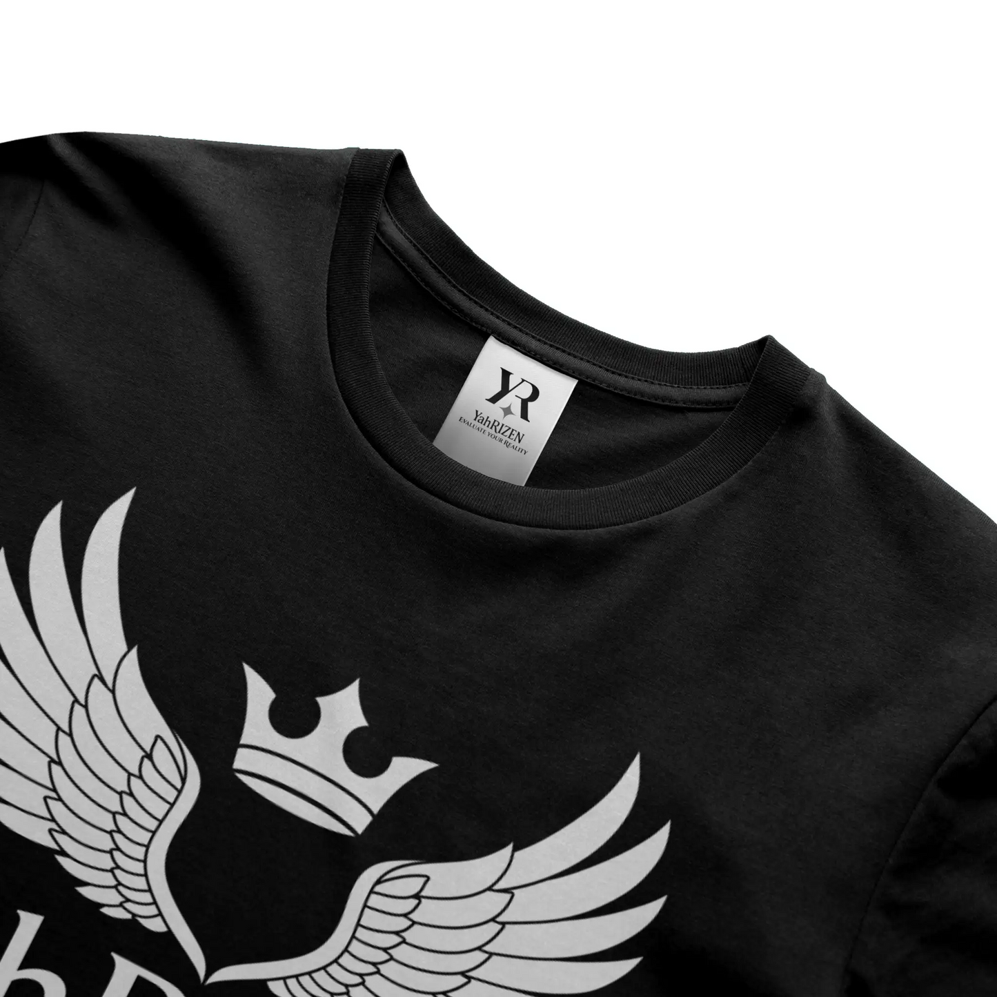 YahRIZEN Winged Crown Essential Tee – Black & White