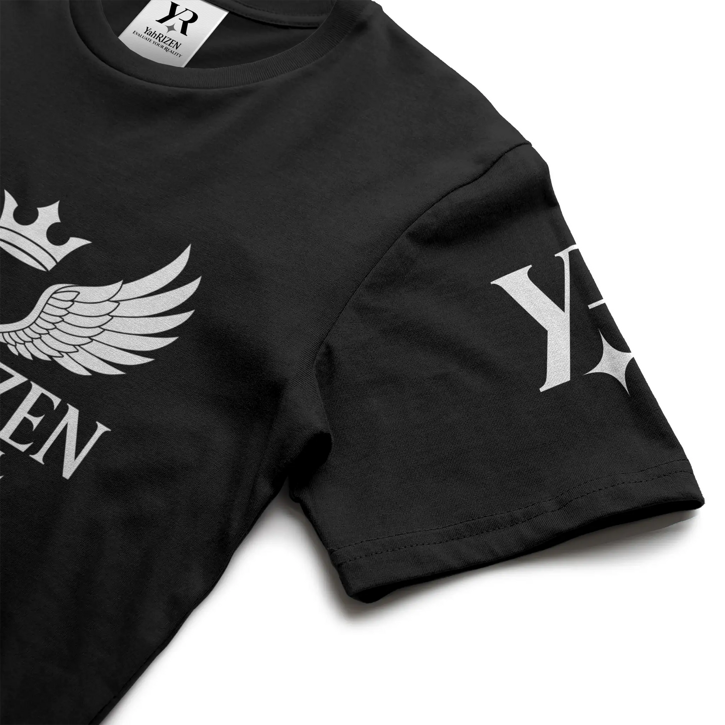 YahRIZEN Winged Crown Essential Tee – Black & White