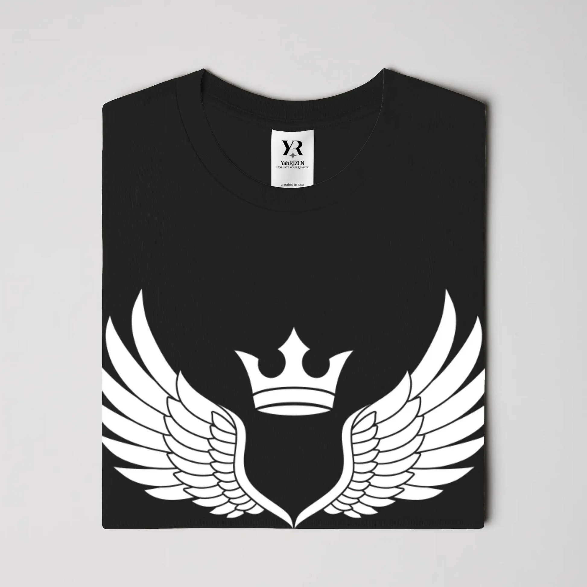 YahRIZEN Winged Crown Essential Tee – Black & White