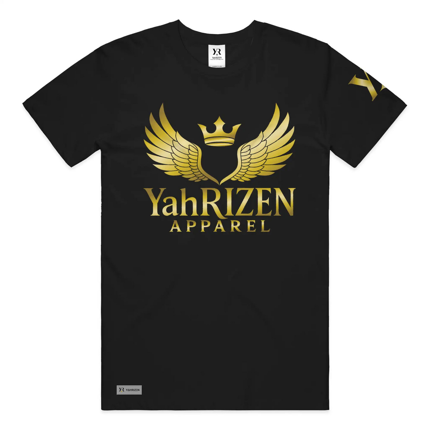 YahRIZEN™ Gold Foil Crest Tee — Black/Gold
