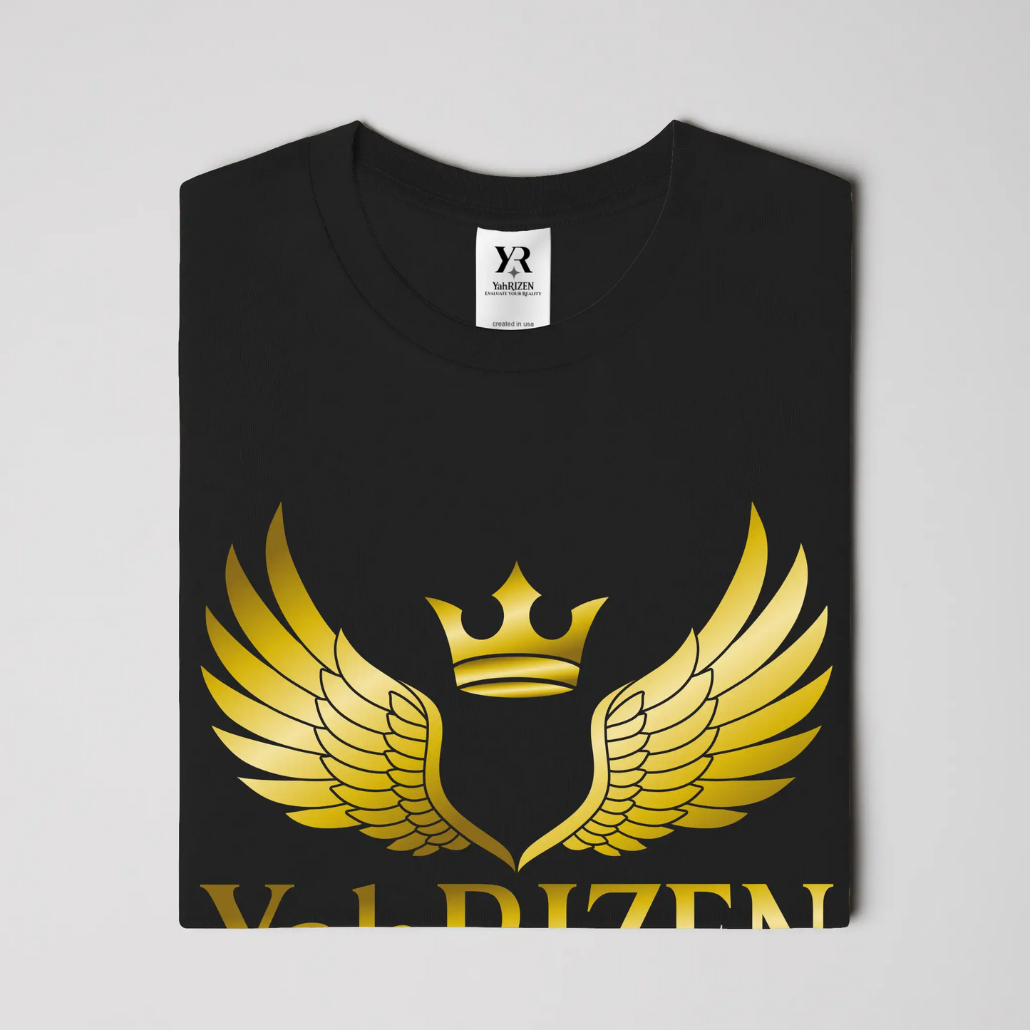 YahRIZEN™ Gold Foil Crest Tee — Black/Gold