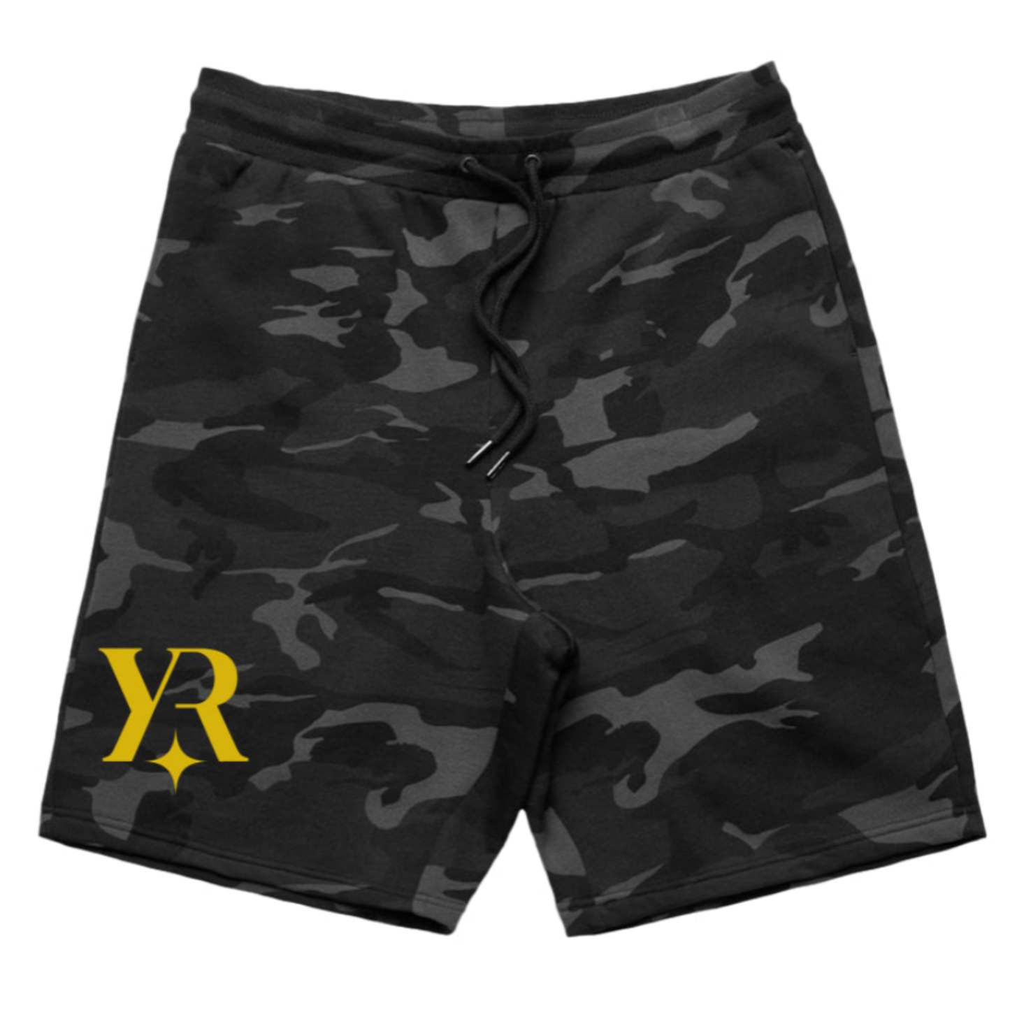 YahRIZEN Men’s Stadium Camo Shorts – Gold YR Edition