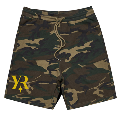 YahRIZEN Men’s Stadium Camo Shorts – Gold YR Edition