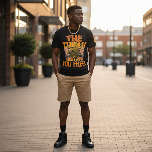 YahRIZEN Freedom Breaker Tee – The Truth Shall Set You Free Tee in Onyx Black