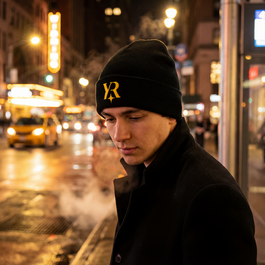 YahRIZEN YR 3D-Puff Embroidered Beanie – Onyx/Gold