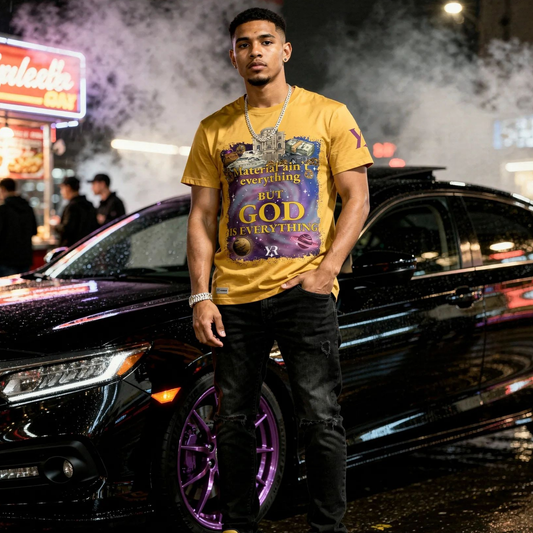 Material Ain’t Everything — BUT GOD IS EVERYTHING Exclusive Luxury Graphic Tee Gold