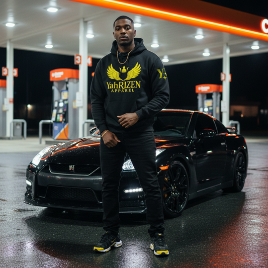 YahRIZEN Solar Yellow on Black Signature Wings Hoodie – Exclusive Streetwear Edition