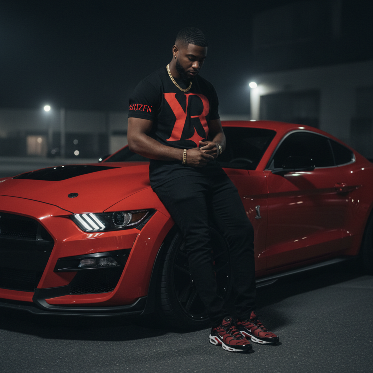 YR Monogram Crimson Signature Tee — YahRIZEN Edition