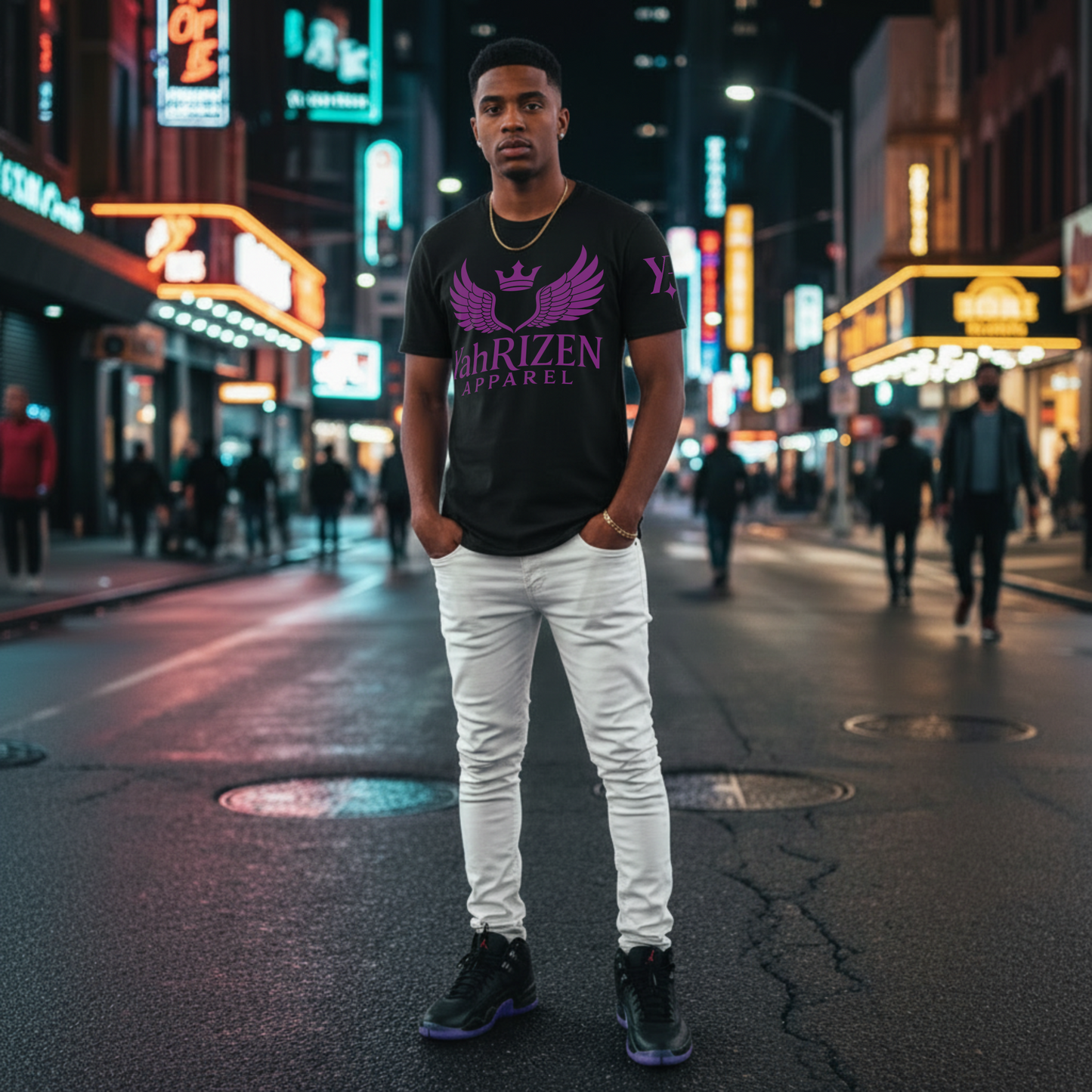 YahRIZEN™ Crest Logo Tee – Purple on Black