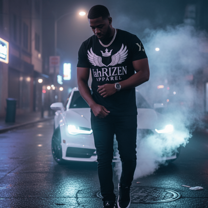 YahRIZEN Winged Crown Essential Tee – Black & White