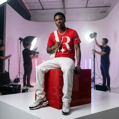 YR Monogram Signature Tee – White/Red colorway