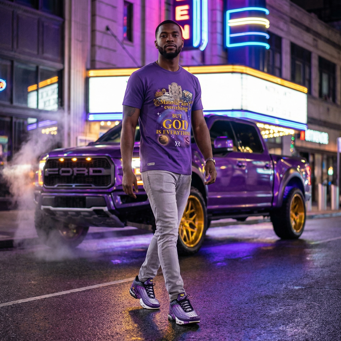 Material Ain’t Everything — BUT GOD IS EVERYTHING Exclusive Luxury Graphic Tee Purple